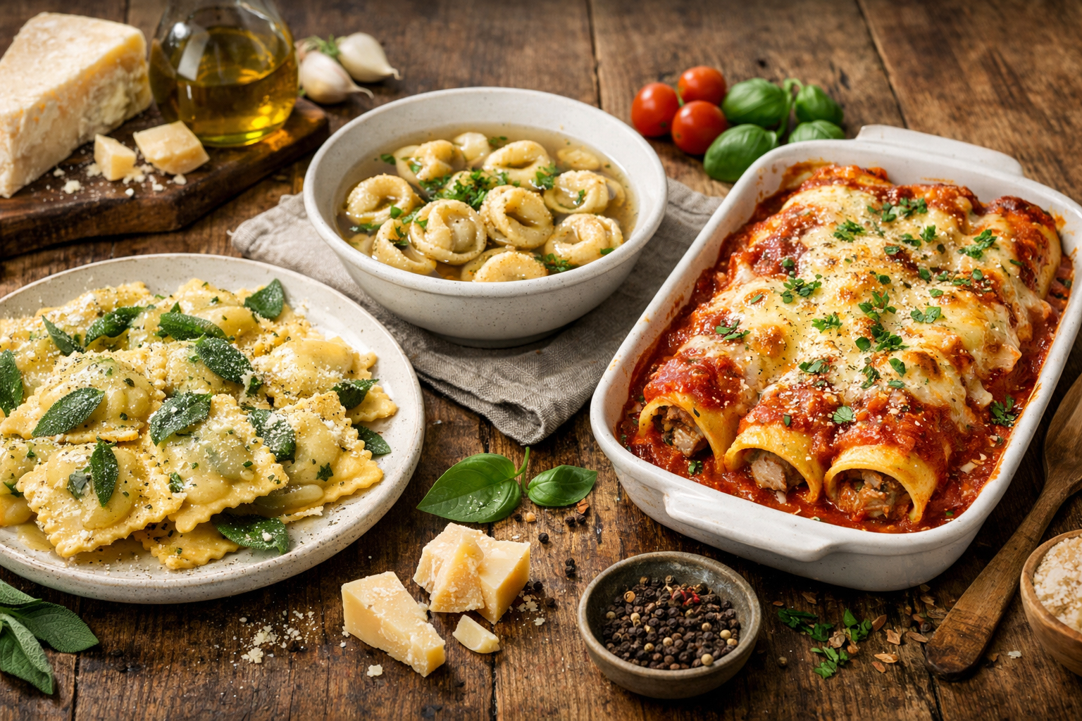 Начинена паста: равіолі, тортеліні та канелоні з різними начинками