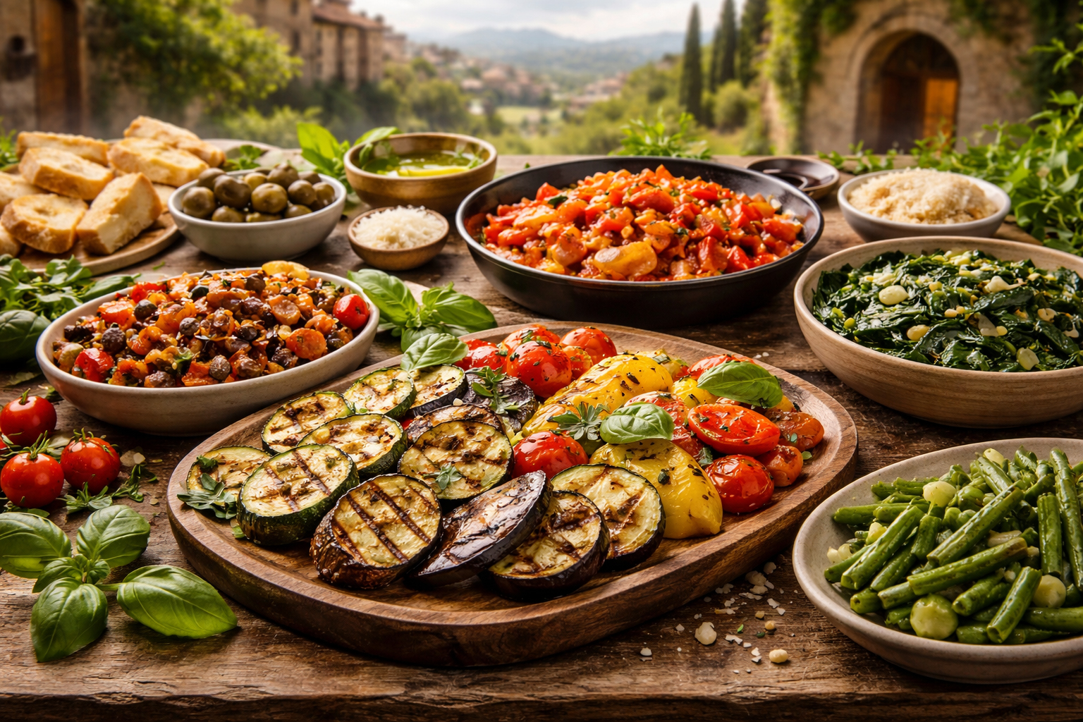 Італійські овочеві гарніри contorni з гриль-овочами, капонатою та перонатою