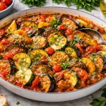 Рататуй по-італійськи з баклажанів, кабачків та томатів у томатному соусі з зеленню