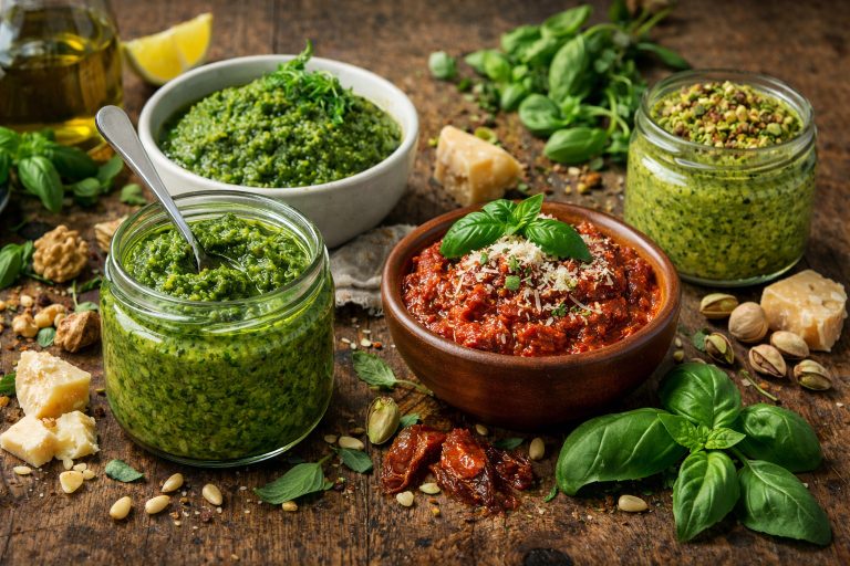 Соус песто: класичний, з в’яленими томатами, руколою та фісташками